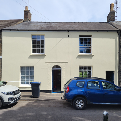 Repainting Terraced House facade and doors.  Exterior Painting & Decorating in Ely, Cambridgeshire