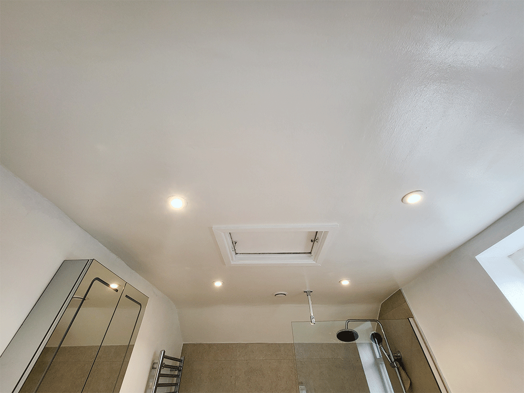 Water damage repaired and bathroom ceiling painted in Little Downham