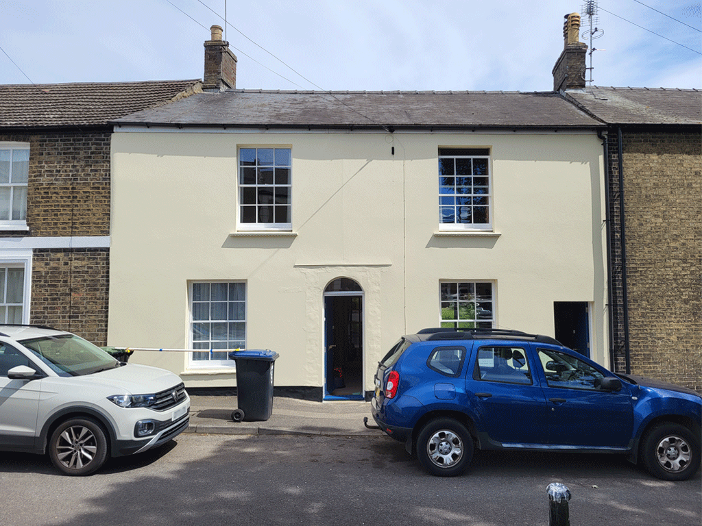 Terraced house facade & front door painted in Ely