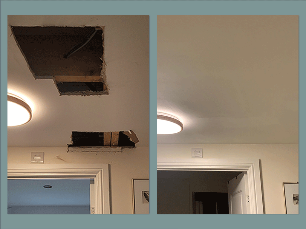 General maintenance, repairing holes in a ceiling.